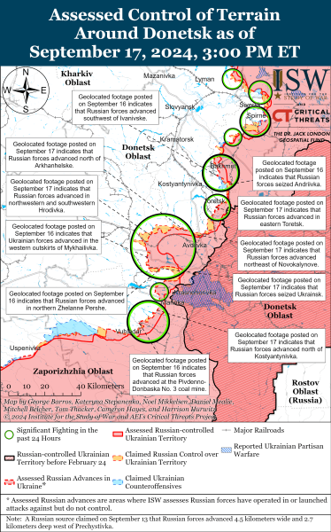 Karte der Militäreinsätze am 18. September 2024 - die Situation an der Front