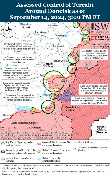 Karte der Militäreinsätze am 15. September 2024 - die Situation an der Front