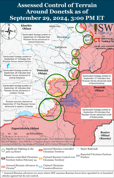 Karte der Militäreinsätze vom 30. September 2024 – Lage an der Front