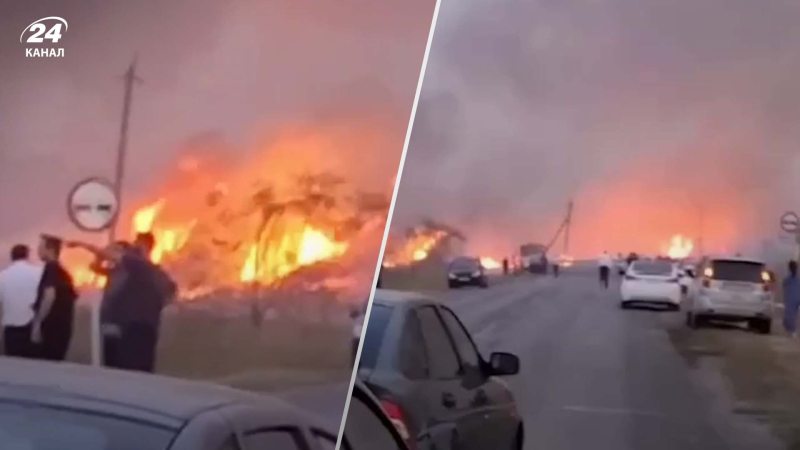 Feuer blockierte den einzigen Weg zur Siedlung: Aufnahmen eines Feuers in der Region Rostow