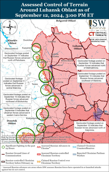 Karte der Militäreinsätze vom 13. September 2024 – Lage am der Vorderseite