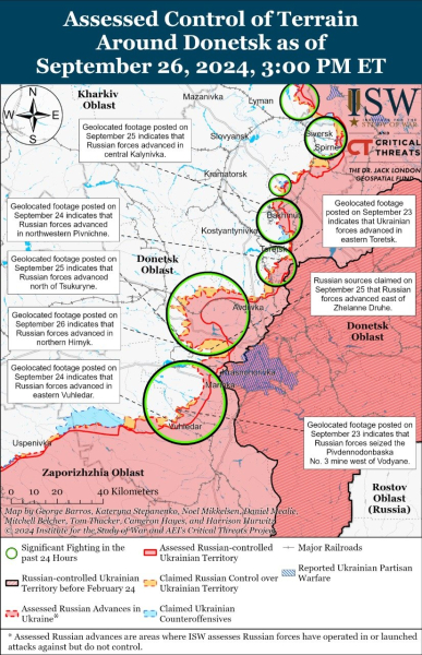 Karte der Militäreinsätze vom 27. September 2024 – Lage am der Vorderseite