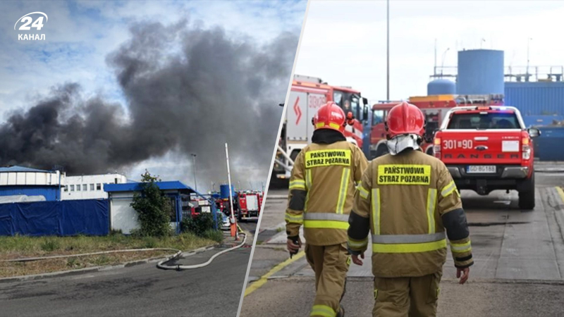 Eine Verbrennungsanlage für gefährliche Abfälle brennt in Danzig, Polen