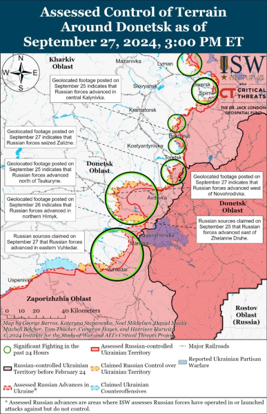 Karte der Militäreinsätze vom 28. September 2024 – Lage an der Front