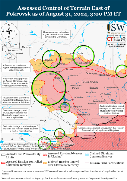 Karte der Militäreinsätze vom 1. September 2024 – Lage an der Front