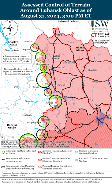 Karte der Militäreinsätze vom 1. September , 2024 – Situation an der Front“ /></p>
<p>Foto: ISW</p>
<p><img decoding=