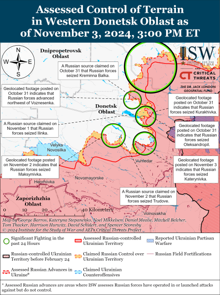 Karte der Militäreinsätze am 4. November 2024 – Lage an der Front