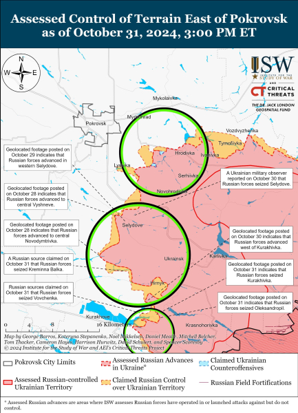 Karte der Militäreinsätze vom 1. November 2024 – Lage am die Front