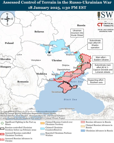 Karte der Militäroperationen an 19. Januar 2025 – Situation an der Front