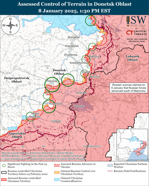 Karte der Militäreinsätze vom 9. Januar 2025 – Lage an der Front