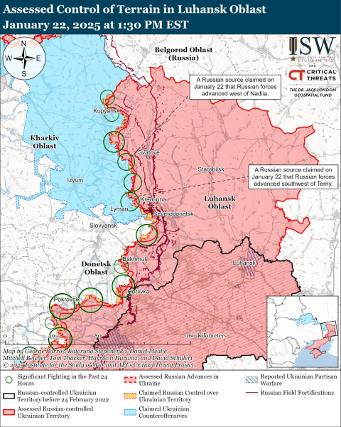 Karte der Militäreinsätze am 23. Januar 2025 - Lage an der Front