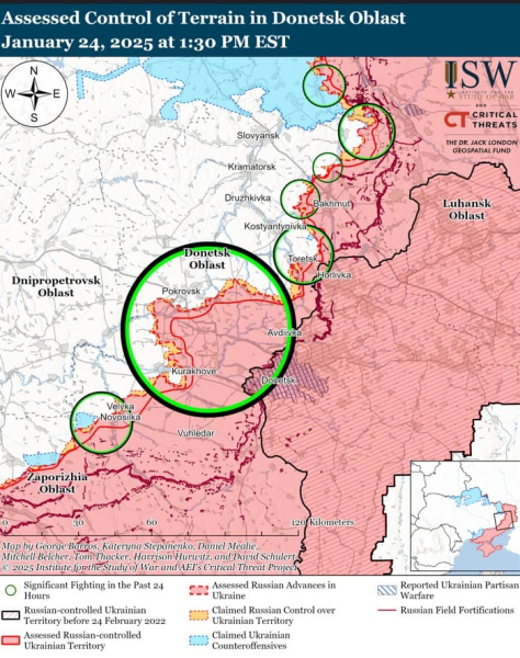 Karte der militärischen Operationen mit Stand vom 25. Januar 2025 – Lage an der Front