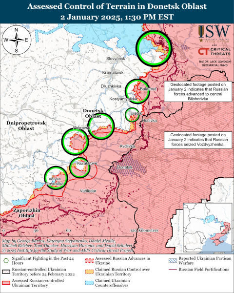 Karte der militärischen Operationen mit Stand 3. Januar 2025 – Lage an der Front