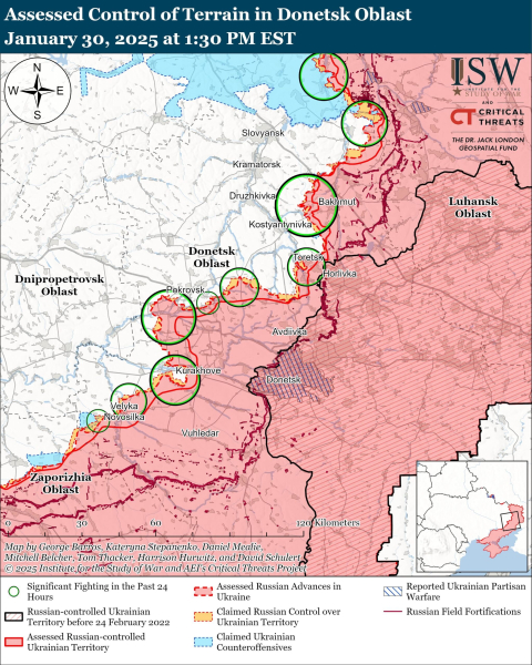 Karte der militärischen Operationen mit Stand 31.01.2025 – Lage an der Front