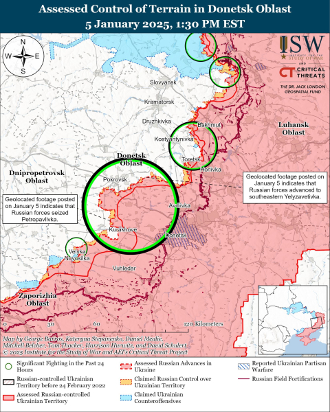 Karte der Militäreinsätze am 6. Januar 2025 – Situation an der Front