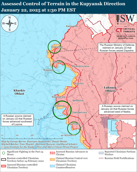 Karte der Militäreinsätze am 23. Januar 2025 – Lage an der Front“ /></p>
<p>Foto: ISW</p>
<p>< img-Klasse = „aligncenter“ src=