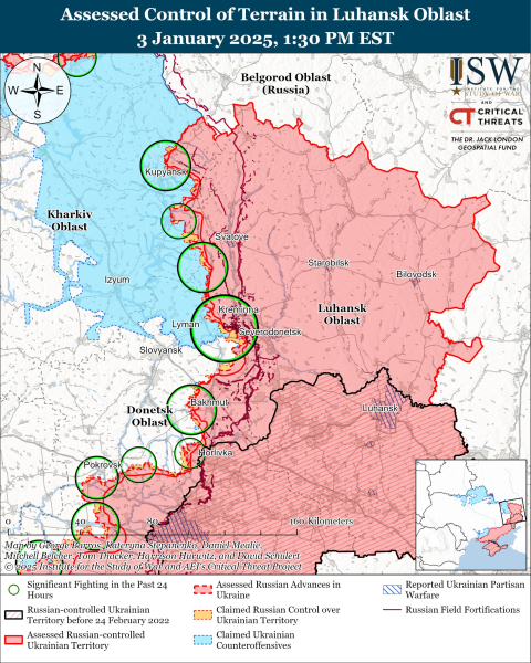 Karte der militärischen Operationen mit Stand 4. Januar 2025 – Lage an der Front