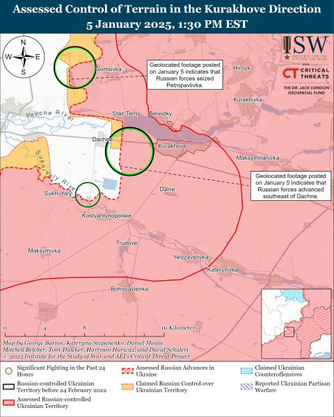 Karte der Militäreinsätze am 6. Januar 2025 – Lage an der Front“ /></p>
<p>Foto: ISW</p>
<p>< img class=