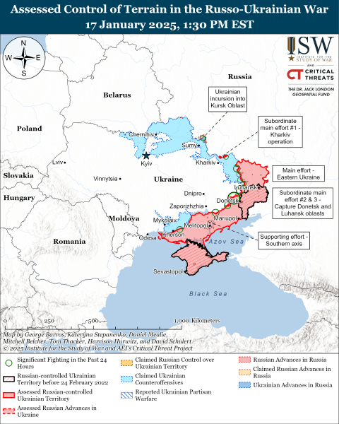 Karte der Militäroperationen an 18. Januar 2025 – Situation an der Front