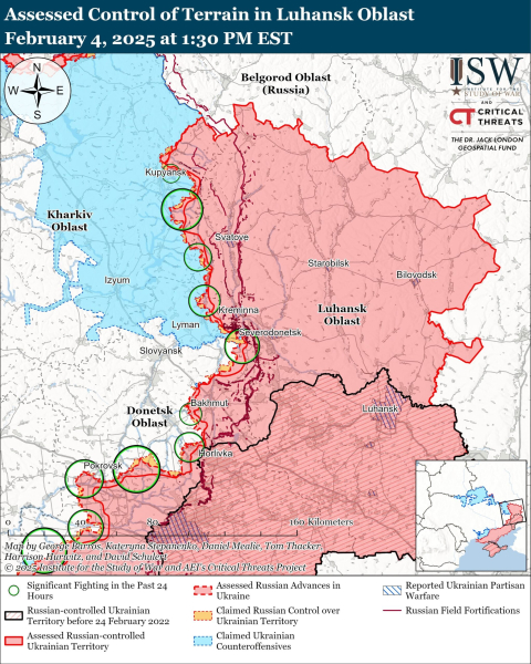 Karte der militärischen Operationen Stand 5. Februar 2025 - Lage an der Front