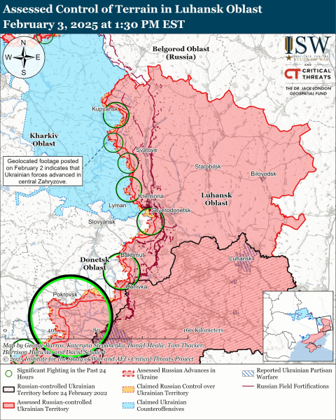 Karte der Militäroperationen vom 4. Februar 2025 – Lage an der Front