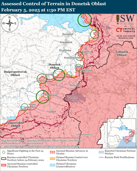 Karte der militärischen Operationen Stand 6. Februar 2025 - Lage an der Front