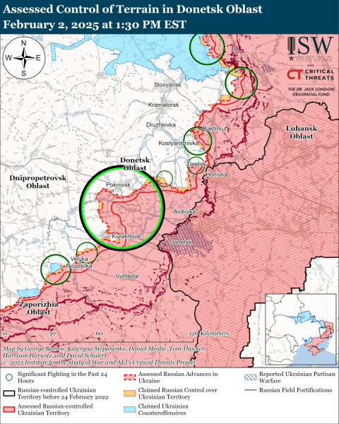 Karte der Militäreinsätze mit Stand 3. Februar 2025 – Lage an der Front