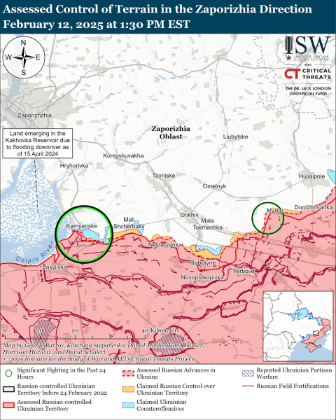 Karte der militärischen Operationen Stand 13.02.2025 – Lage an der Front